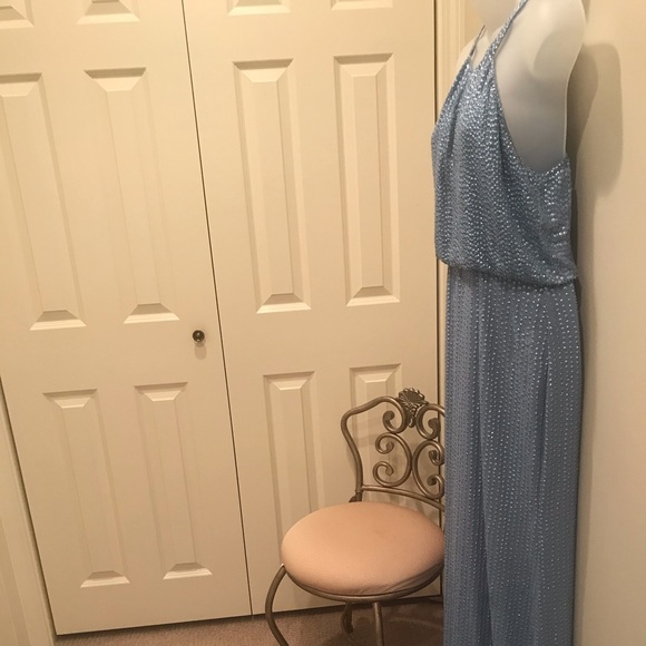 Parker sky blue sequin Halter Gown Size 8 - Picture 2 of 7